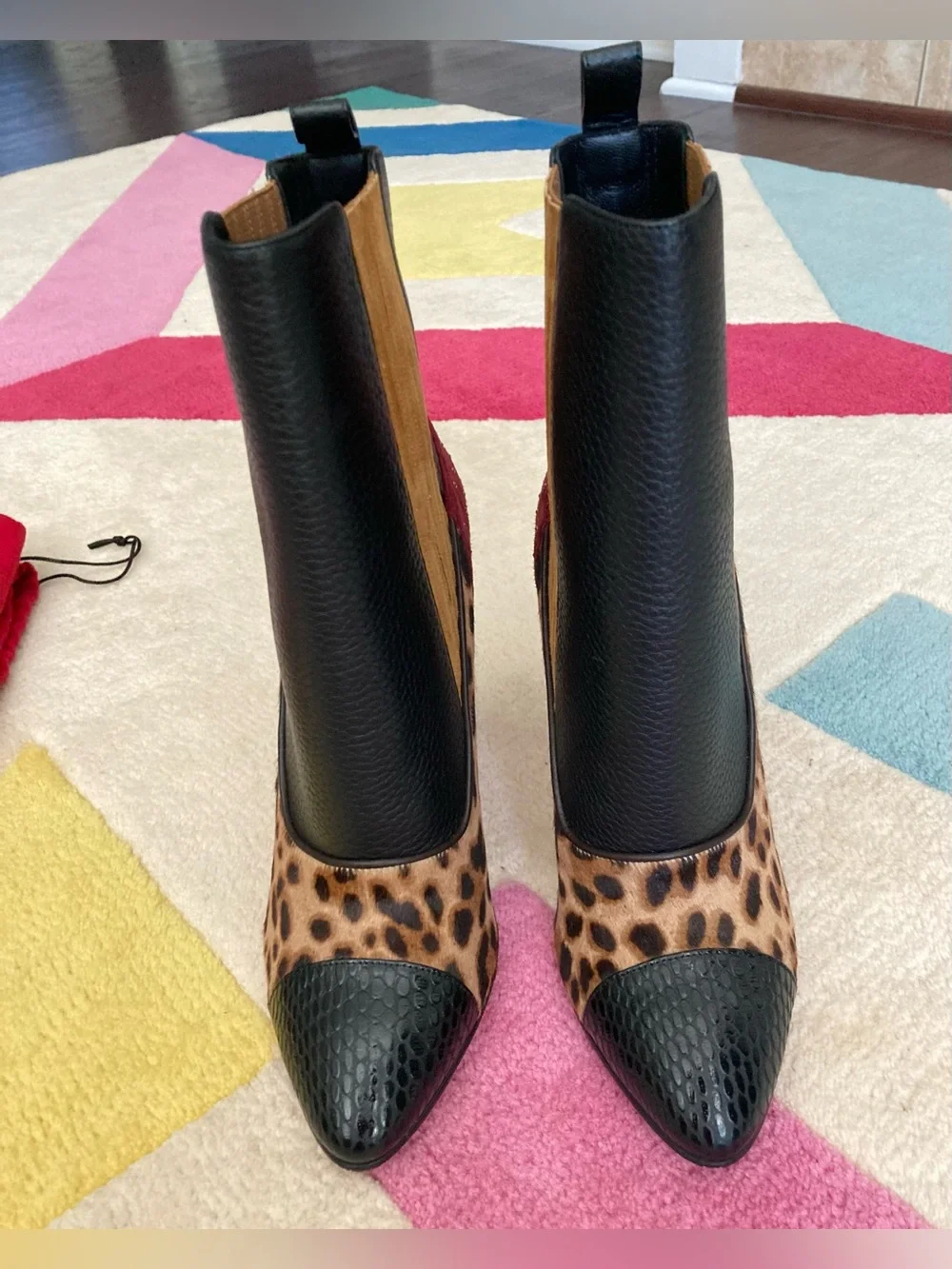 NEW Christian Louboutin Me In The 90s Leopard Red Black Leather Ankle Boots 37.5